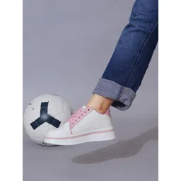 Stylestry Women Pink & White Solid Round Toe Lace-Ups Casual Sneakers