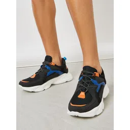 Styli Men Black Colourblocked Lace-Up Sneakers