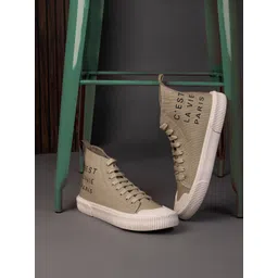 Styli Men High Top Canvas Slogan Print Casual Shoes