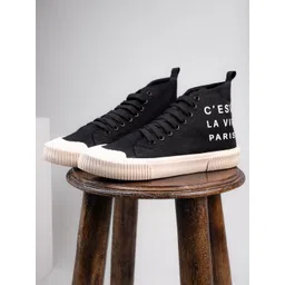 Styli Men High Top Slogan Printed Casual Canvas Sneakers
