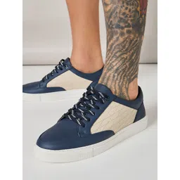 Styli Men Navy Blue And Beige Colourblocked Sneakers