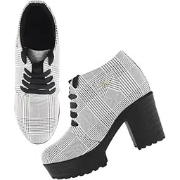 Stylish & Comfortable Fashion Block Heel Boots for Womens & Girls Black White