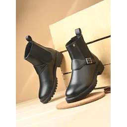 Stylish Black Buckle details Trendy Casual Boots for Women Boots For Women