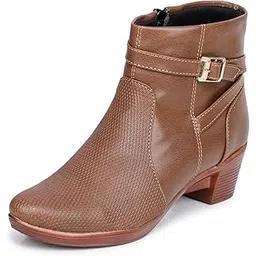 Stylish Boots for Woman | Synthetic Leather Trendy Winter Shoes with Buckle Strap & Zipper | Lightweight & Comfortable Ladies Footwear