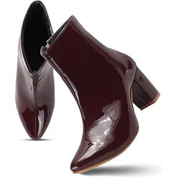 Stylish Glossy Zipper Block Heel Boots For Women And Girl