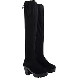 Stylish Solid Heels Long Boots For Womens & Girls