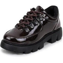 Stylish Women Casual Shoes with Glossy Finish, Lace-Up Design, and Durable Chunky Sole for Everyday Wear