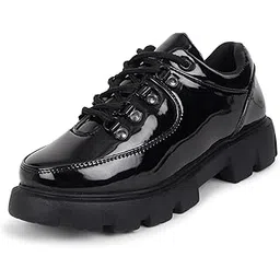 Stylish Women Casual Shoes with Glossy Finish, Lace-Up Design, and Durable Chunky Sole for Everyday Wear