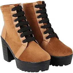 Stylish Women's Lace-Up Heel Fashionable Trendy Boots | Comfortable Ankle Length Suede & Leatherette Boots with Chunky Block Heel