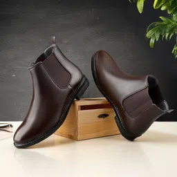 Synthetic Leather Lightweight Comfortable Trendy Walking Outdoor Slip On Chelsea Boots For Men