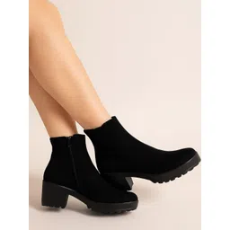 SZN Women Block Heels Zip Closure PU Boots