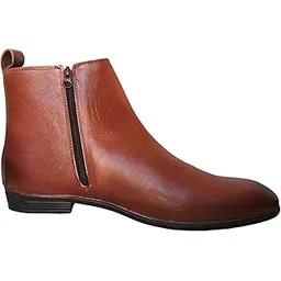Tan Color Zip Chelsea Boots for Men - Handmade Genuine Leather Formal Shoes with Dual Tone Patina Finish - High Ankle Zipper Boots - Stylish & Comfortable Formal Footwear