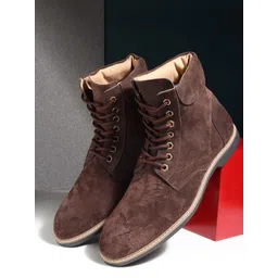 Teakwood Leathers Men Brown Solid Round Toe Suede Mid-Top Flat Lace-up Boot