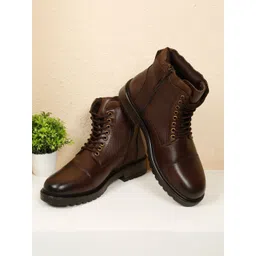 Teakwood Leathers Men Textured Leather Dual Side Combat Boots with Buckle and Zipper