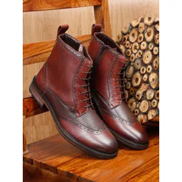 Teakwood Leathers Men Textured Mid Top Block Heel Leather Cowboy Boots