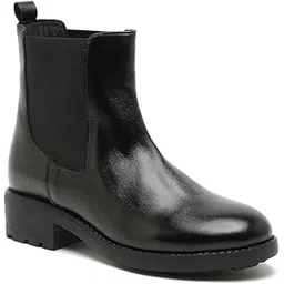 Teakwood Women Black Solid Genuine Leather Mid-Top Chalsea Boots