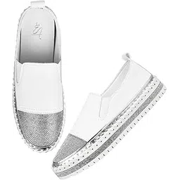 Textured Casual Round Toe Lightweight Espadrilles Loffer Shoes for Women's and Girl's