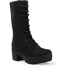 The All Way Women's Calf Legnth Boots | Stylish Long Lace-Up Boots with a Side Zipper and a Comfy Heel