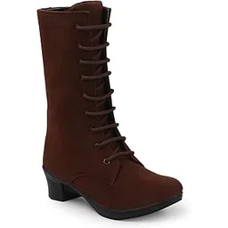 The All Way Women's Mid-Calf Boots | Elegant Lace-Up Long Boots with a Side Zipper and Comfortable Stack