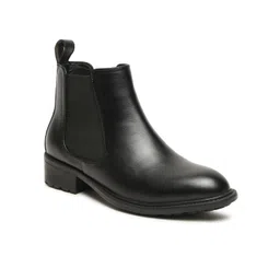 THE BOOT FACTORY Women Solid Round Toe Block Chelsea Boots
