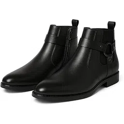 THE HARNESS – Men’s stylish vegan Leather Chelsea Boots with Side Zipper & O-ring Strap Elastic Panel Ankle Boot (Tan/Black/Brown)