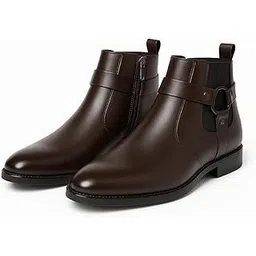 THE HARNESS – Men’s stylish vegan Leather Chelsea Boots with Side Zipper & O-ring Strap Elastic Panel Ankle Boot (Tan/Black/Brown)