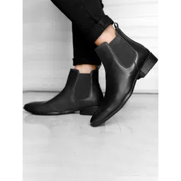 The Roadster Lifestyle Co. Men Black Square Toe Mid Top Chelsea Boots