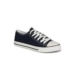 The Roadster Lifestyle Co. Men Navy Blue Comfort Insole Contrast Sole Canvas Sneakers