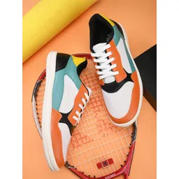 The Roadster Lifestyle Co. Men Orange-Coloured Colourblocked Round Toe Sneakers