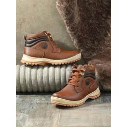 The Roadster Lifestyle Co. Men Tan Brown Textured Biker Boots