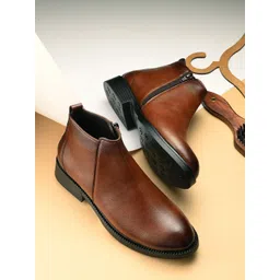 The Roadster Lifestyle Co. Men Tan Coloured High-Top Zip-Closure Chelsea Boots