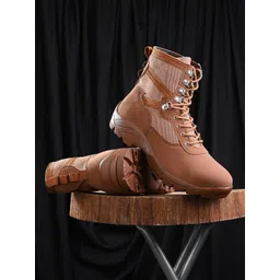 The Roadster Lifestyle Co. Men Textured High-Top Biker Boots