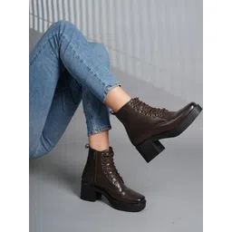 The Roadster Lifestyle Co. Square Toe Blocked Heels Lace Up Boots