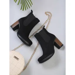 The Roadster Lifestyle Co. Women Black Solid Suede Heeled Boots