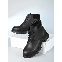 The Roadster Lifestyle Co. Women Black Textured Heeled Mid-Top Regular Boots