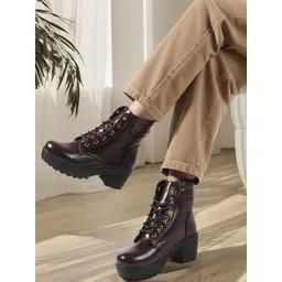 The Roadster Lifestyle Co Women Block-Heeled Lace-Ups Boots