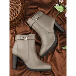 The Roadster Lifestyle Co Women Casual Slim-Heeled Buckle Detail Ankle Boots