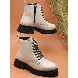 The Roadster Lifestyle Co. Women Cream Coloured Mid Top Platform Heel Regular Boots