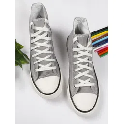 The Roadster Lifestyle Co. Women Grey Comfort Insole Contrast Sole Canvas Lace-Up Sneakers