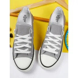 The Roadster Lifestyle Co. Women Grey Comfort Insole Contrast Sole Canvas Lace-Up Sneakers