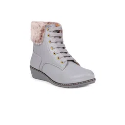 The Roadster Lifestyle Co. Women Heeled Faux Fur Trim Mid-Top Chunky Boots