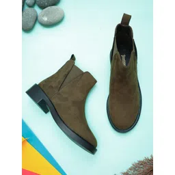 The Roadster Lifestyle Co. Women Heeled Suede Mid-Top Chelsea Boots