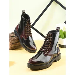 The Roadster Lifestyle Co Women Lace-Up Glossy Finish Combat Chunky Regular Boots