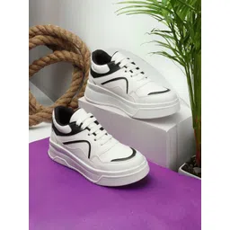 The Roadster Lifestyle Co. Women White & Black Lace-Up Flatform Sneakers