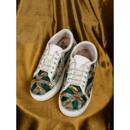 The Saree Sneakers Women Metalic Textured Embellished Sneakers