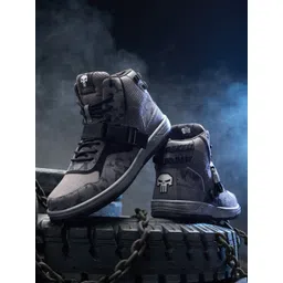The Souled Store Men Punisher Printed PU High-Top Sneakers