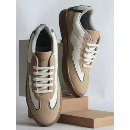 THE WHITE POLE Men Round Toe Lightweight Lace-Ups Sneakers