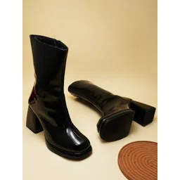 THE WHITE POLE Women High-Top Block-Heeled Regular Boots