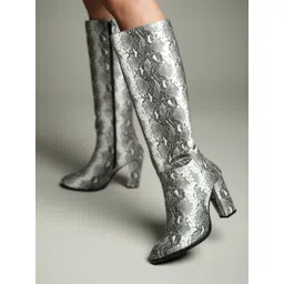 Theater Women Winter Nagini Snakeskin Textured Block Heel Boots Boots For Women