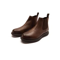 THOMAS CRICK Men Brown Genuine Leather Round Toe Chelsea Boots
